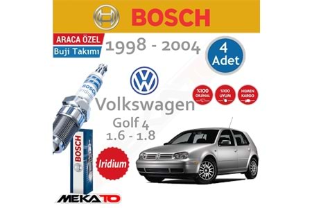 Bosch VW Golf 4 Lpg (1.6-1.8) İridyum (1998-2004) Buji Takımı 4 Ad.