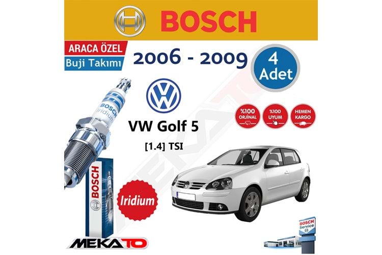 Bosch VW Golf 5 1.4 TSI İridyum 2006-2009 Buji Takımı 4 Ad.