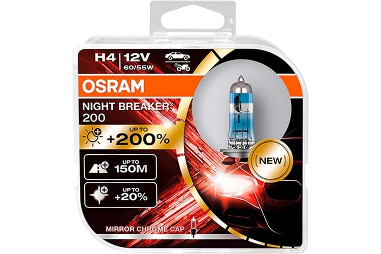 Osram Night Breaker 200 H4 Ampul Seti New 12V-60/55W